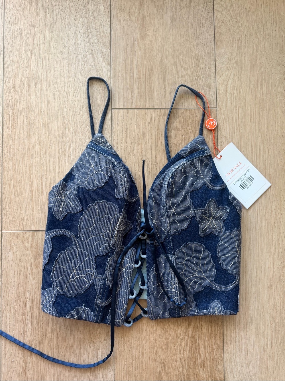 Morange Denim Lace-Up Bralette Top - S